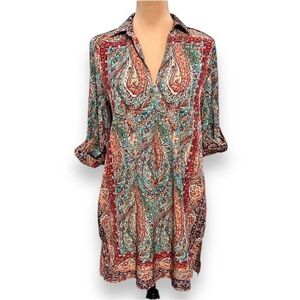 Joan Vass Colorful Paisley Long Sleeve Dress